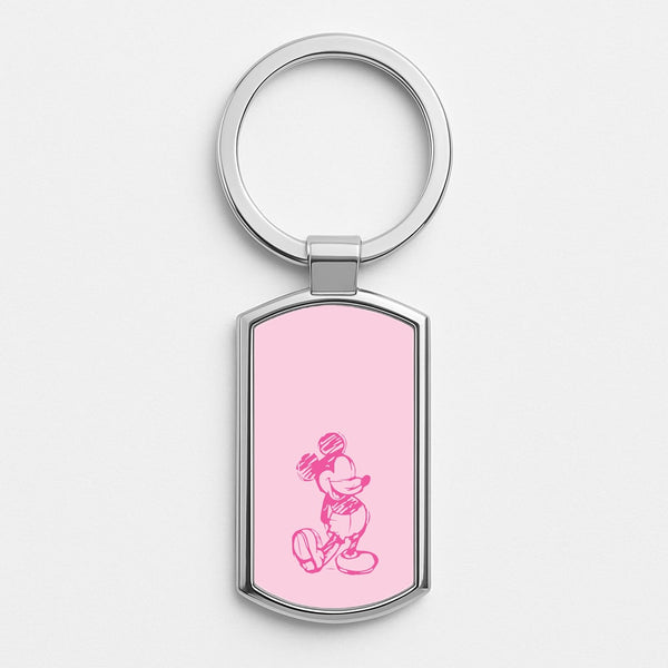 Sketched Mouse Outline Pink Silver Keyring