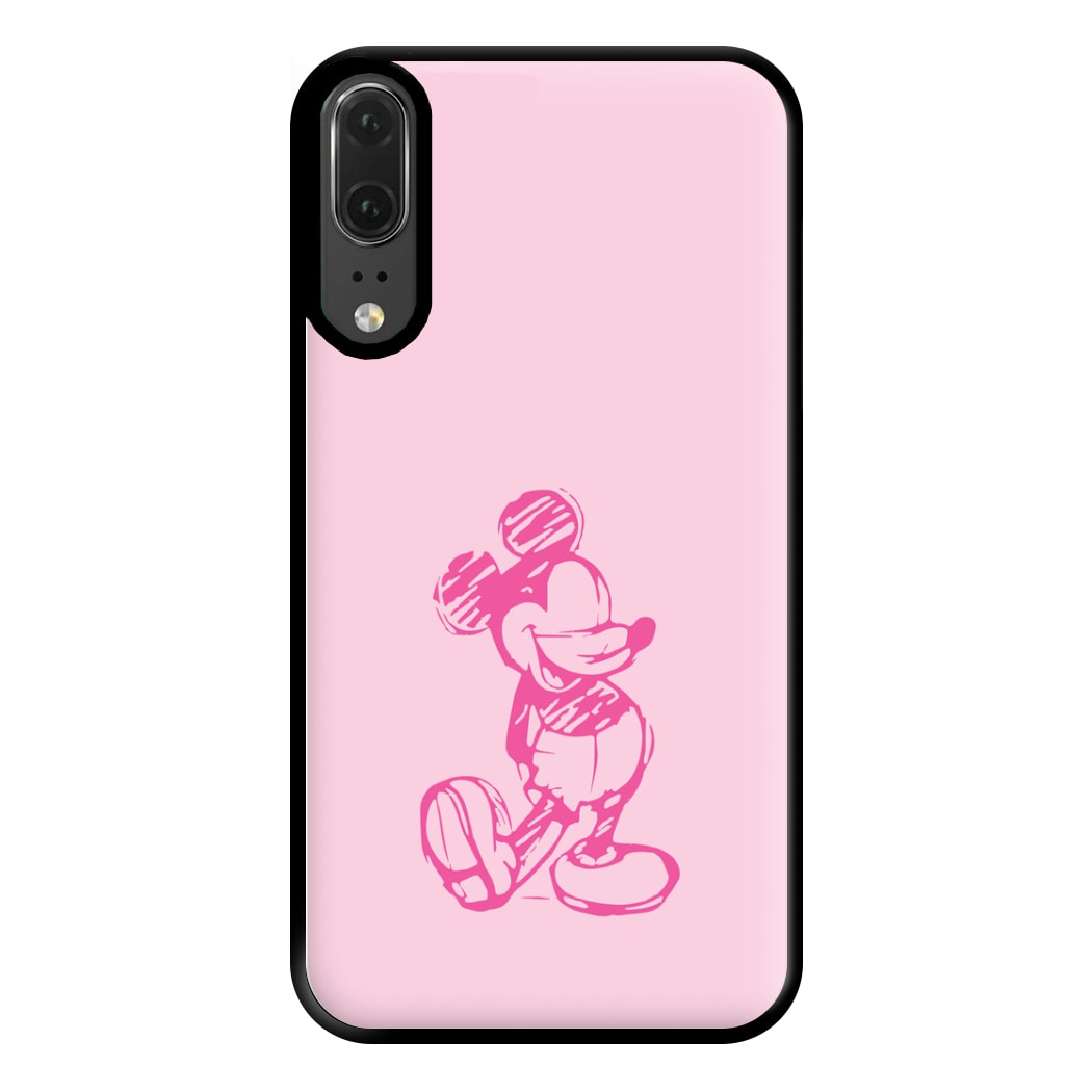 Sketched Mouse Outline Pink Phone Case for Huawei P20