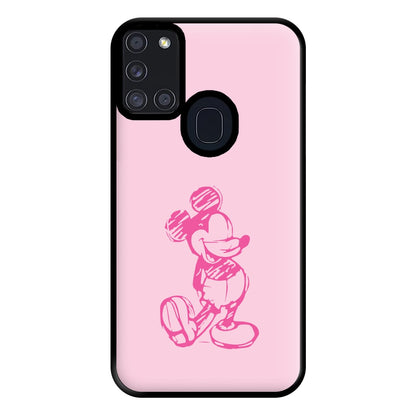Sketched Mouse Outline Pink Phone Case for Galaxy A21s