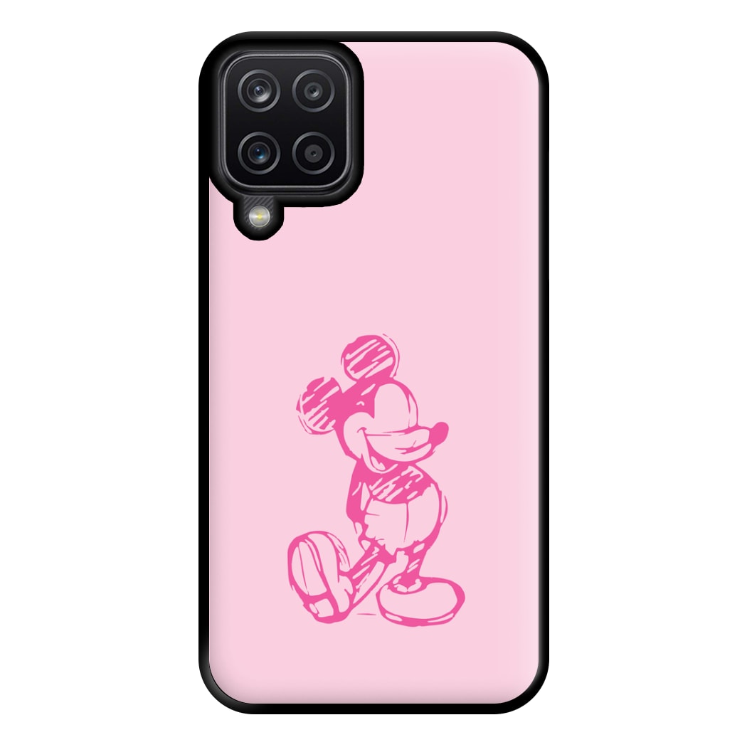 Sketched Mouse Outline Pink Phone Case for Galaxy A12