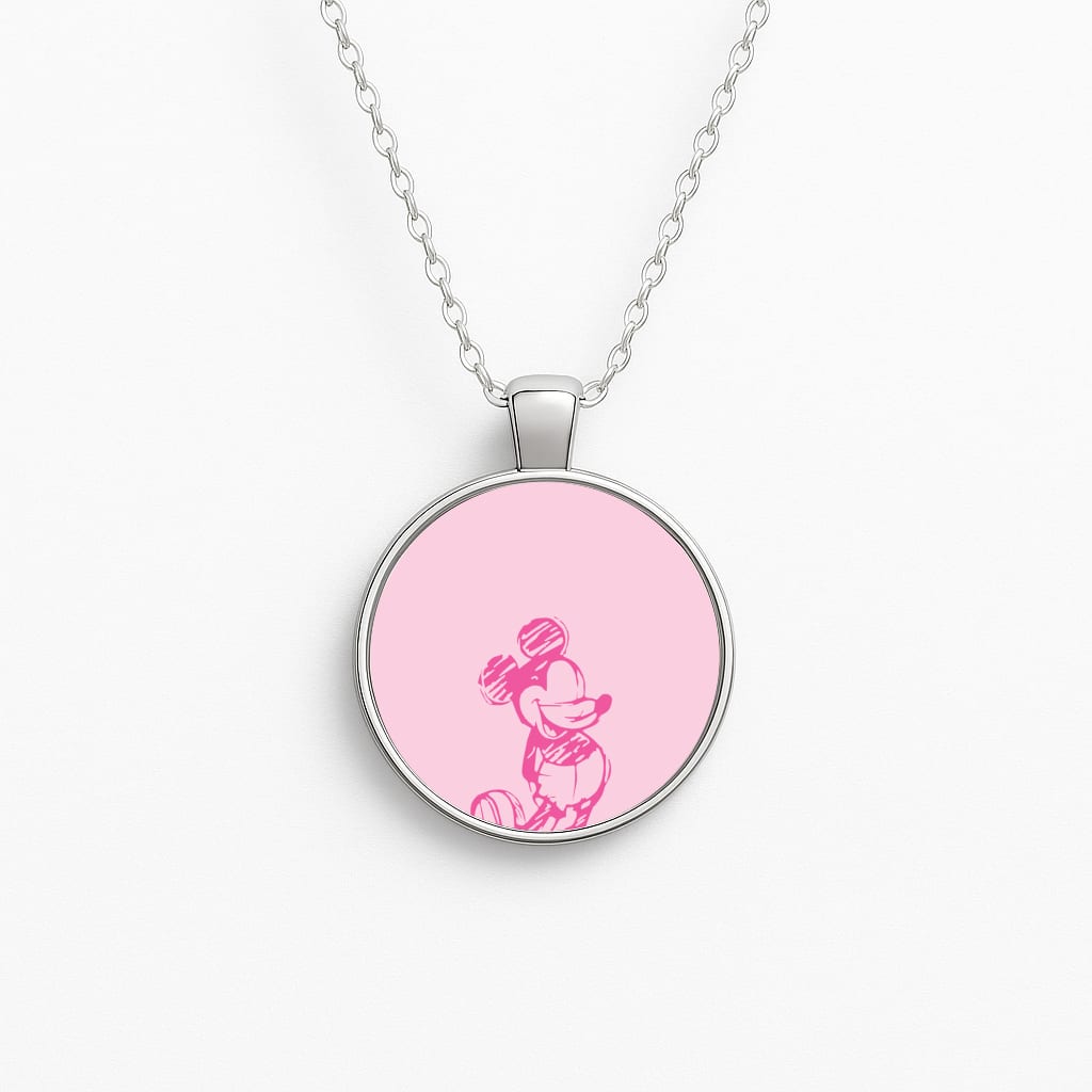 Sketched Mouse Outline Pink Necklace