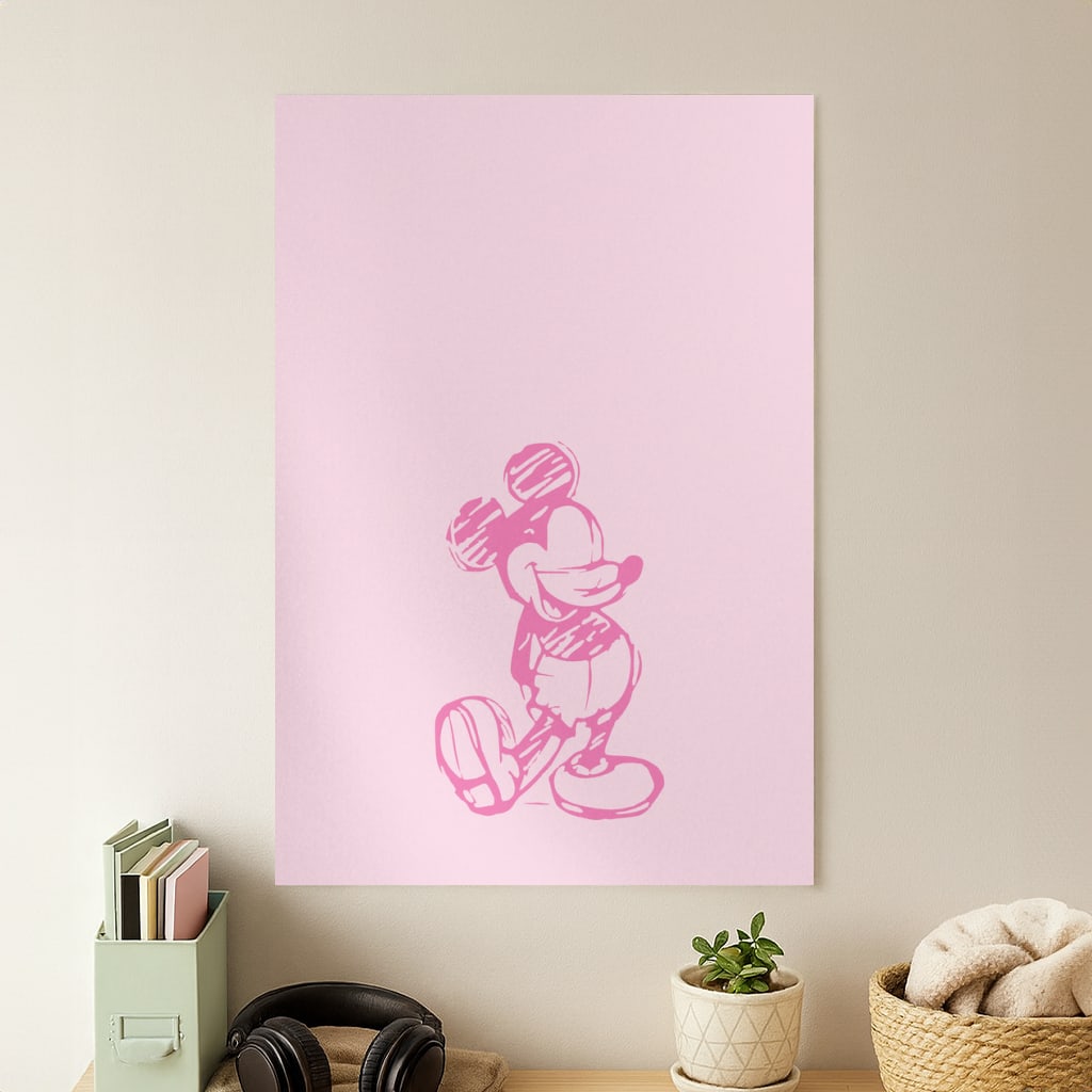 Sketched Mouse Outline Pink Poster