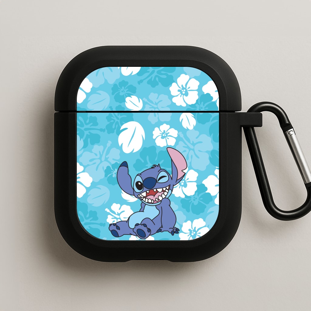 Cute Blue Alien Floral Pattern AirPods Case