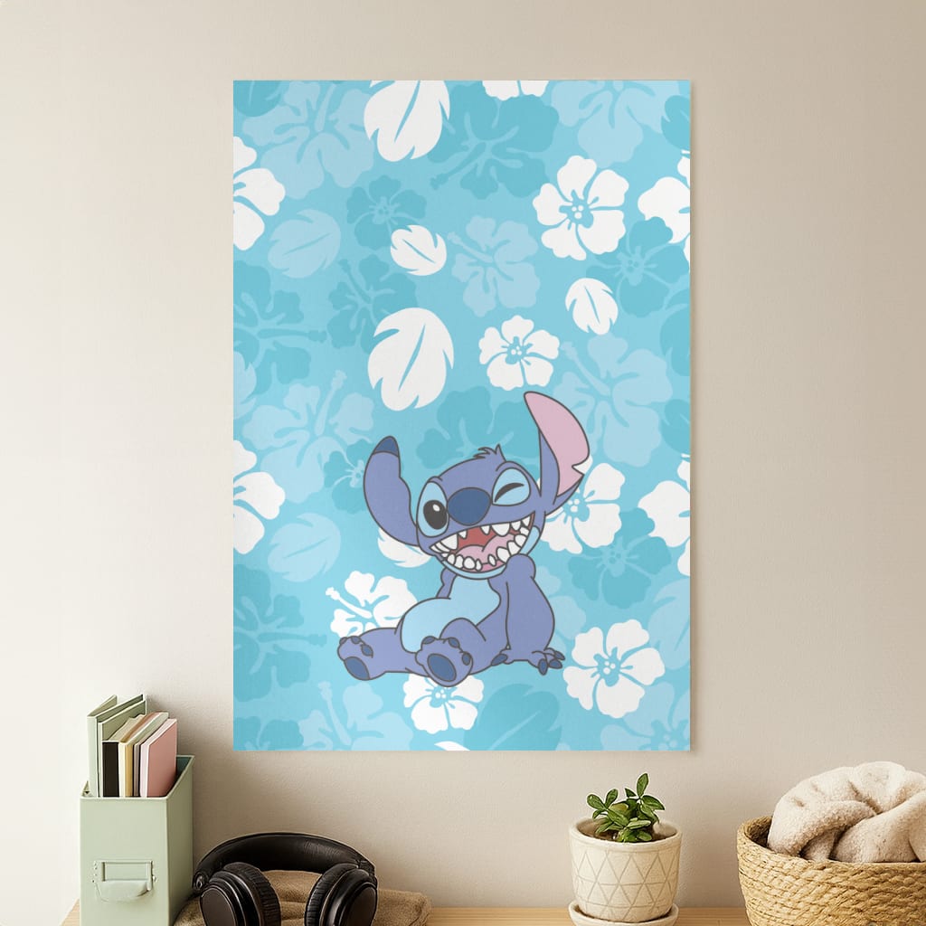 Cute Blue Alien Floral Pattern Poster