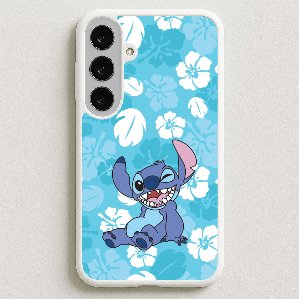 Cute Blue Alien Floral Pattern Phone Case for Galaxy S25FE