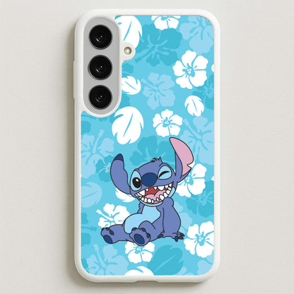 Cute Blue Alien Floral Pattern Phone Case for Galaxy S25FE