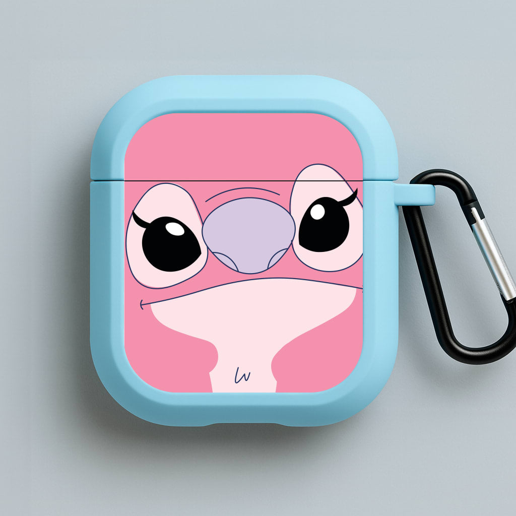 Cute Pink Alien Face Blue AirPods Case