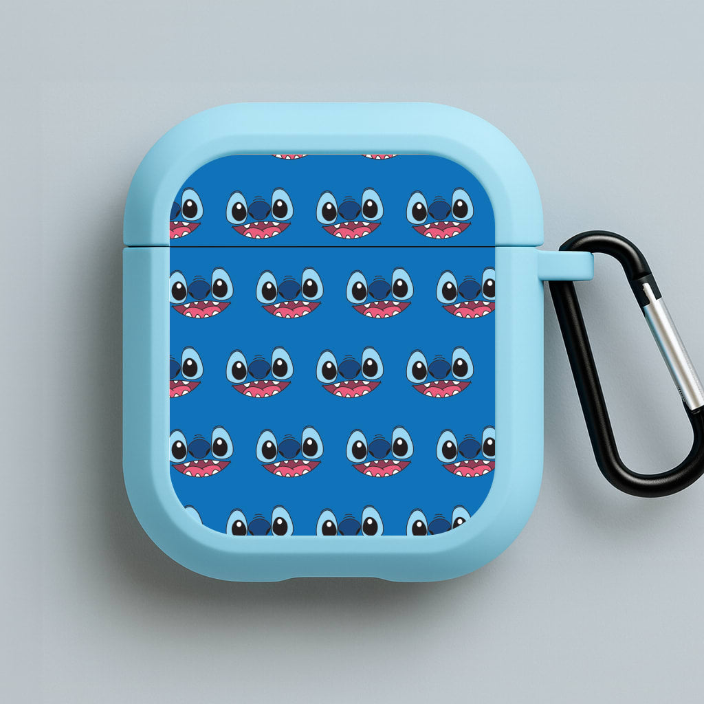 Blue Alien Face Pattern Blue AirPods Case