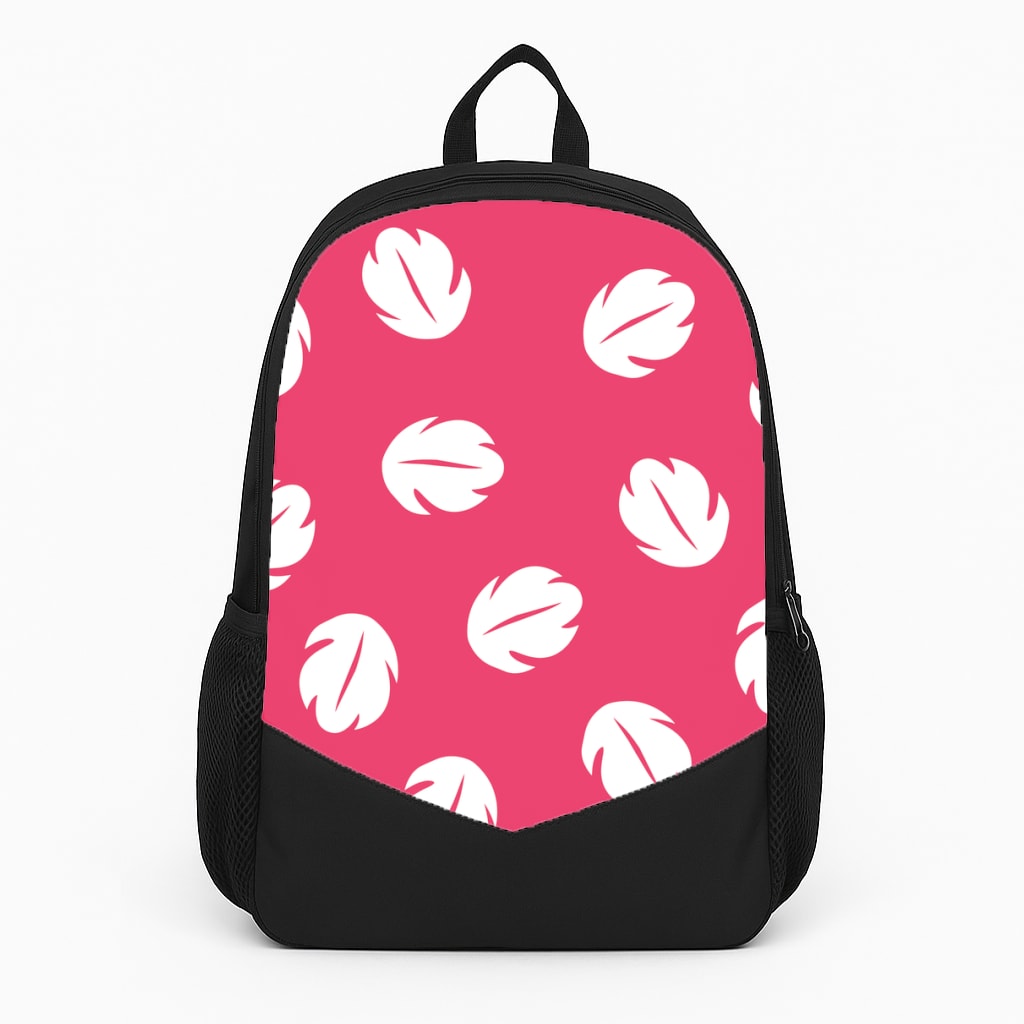 Red And White Cartoon Leaves Pattern Backpack