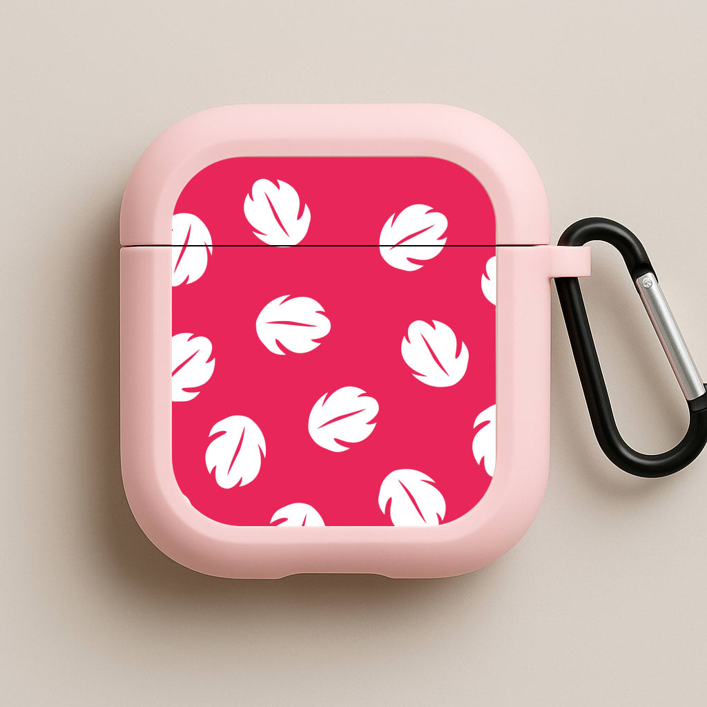 Red And White Cartoon Leaves Pattern Pink AirPods Case
