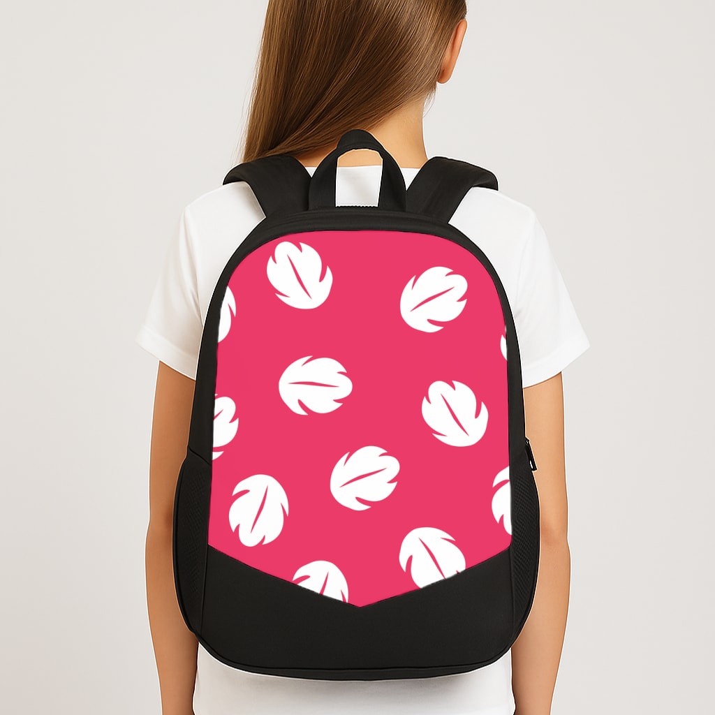 Red And White Cartoon Leaves Pattern Large School Bag