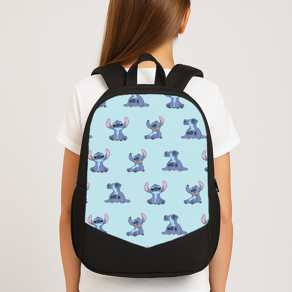 Cute Blue Alien Pose Pattern Large School Bag