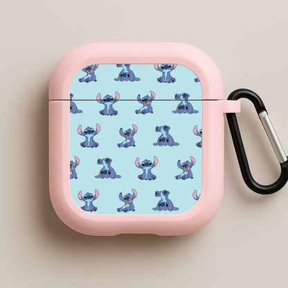 Cute Blue Alien Pose Pattern Pink AirPods Case