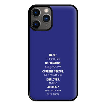 Name And Occupation - Doctor Who Phone Case for iPhone 12 Pro Max