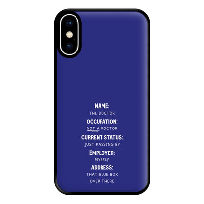 Name And Occupation - Doctor Who Phone Case for iPhone XS Max