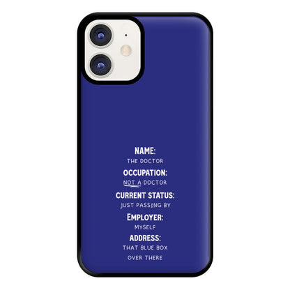 Name And Occupation - Doctor Who Phone Case for iPhone 11