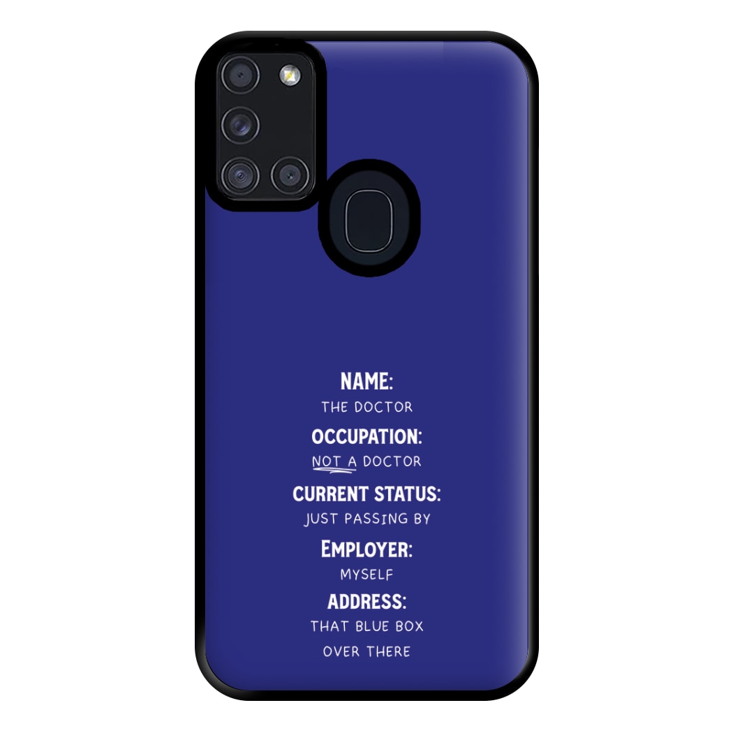 Name And Occupation - Doctor Who Phone Case for Galaxy A21s