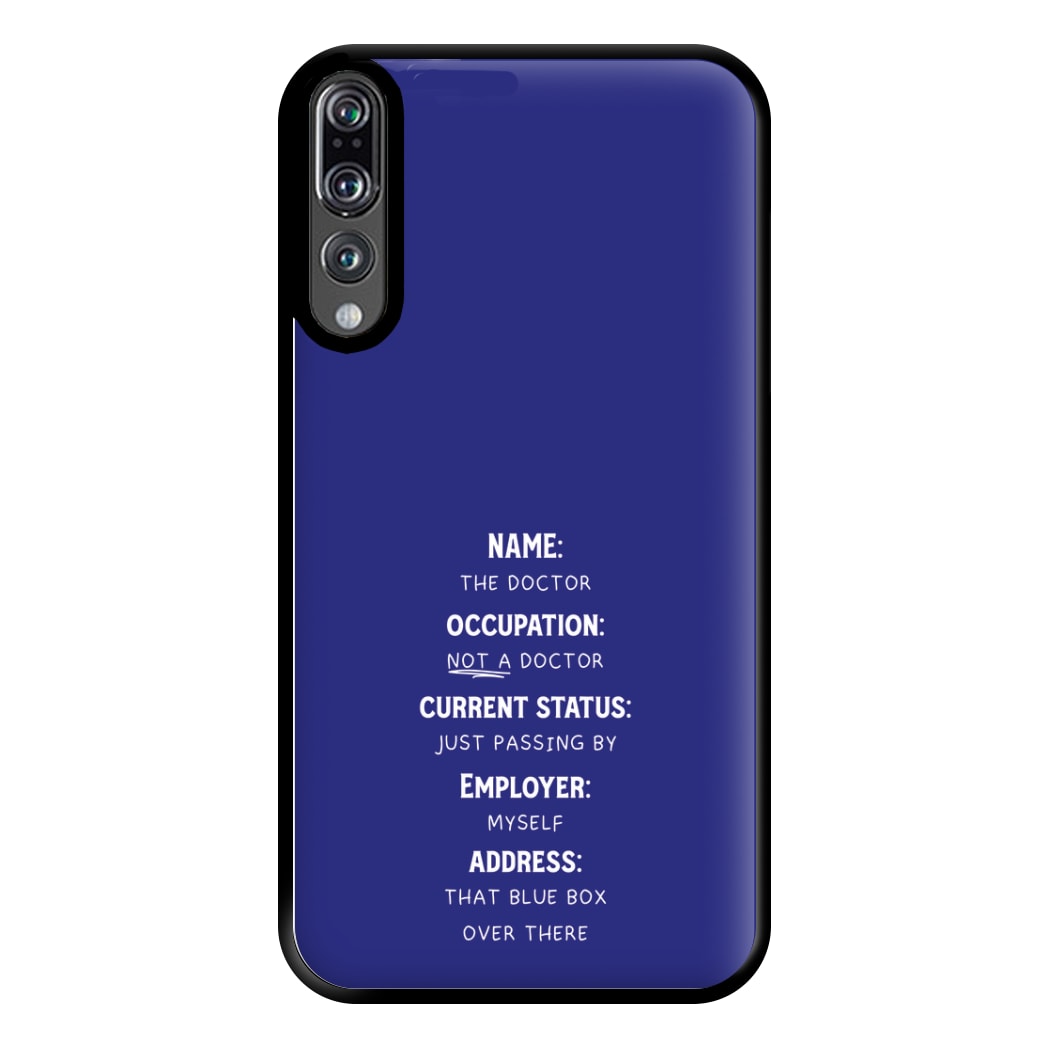 Name And Occupation - Doctor Who Phone Case for Huawei P20 Pro