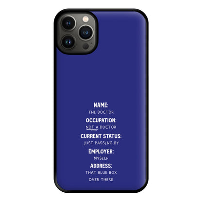 Name And Occupation - Doctor Who Phone Case for iPhone 13