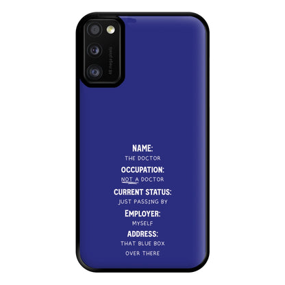 Name And Occupation - Doctor Who Phone Case for Galaxy A41