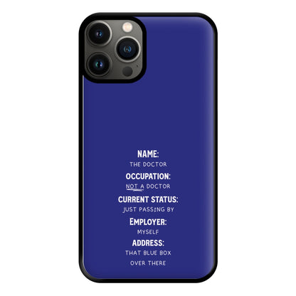 Name And Occupation - Doctor Who Phone Case for iPhone 11 Pro Max