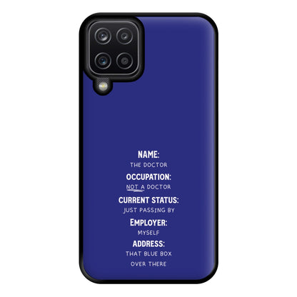 Name And Occupation - Doctor Who Phone Case for Galaxy A12