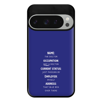 Name And Occupation - Doctor Who Phone Case for Google Pixel 9 Pro XL