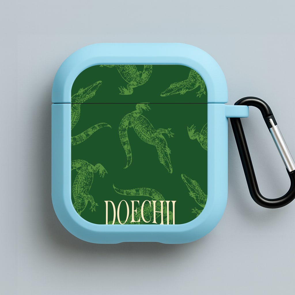 Alligator Pattern Blue AirPods Case
