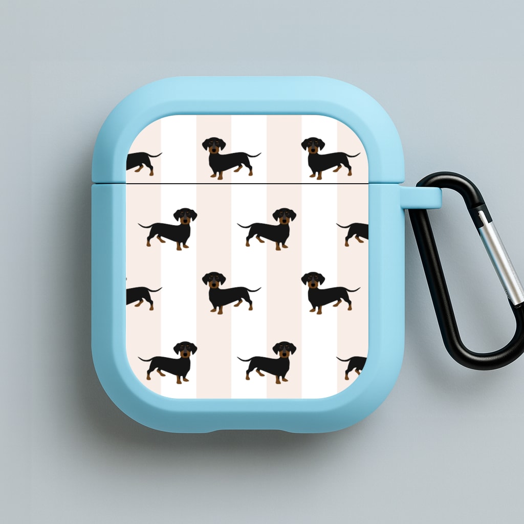 Striped Dachshund - Dog Pattern Blue AirPods Case