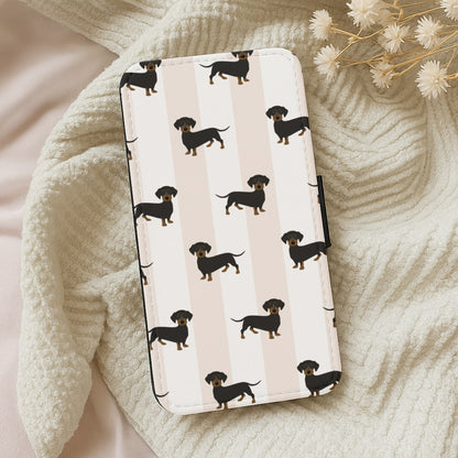 Striped Dachshund - Dog Pattern Wallet Phone Case