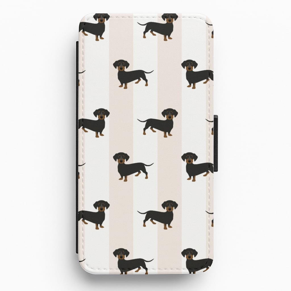 Striped Dachshund - Dog Pattern Flip / Wallet Phone Case