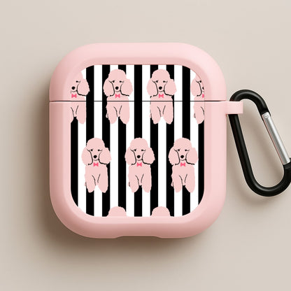 Striped Poodle - Dog Pattern Pink AirPods Case