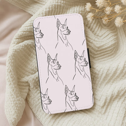 Dobermann Outline - Dog Pattern Wallet Phone Case