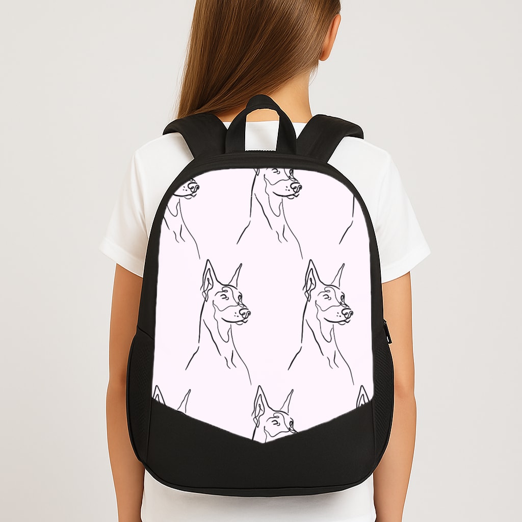 Dobermann Outline - Dog Pattern Large School Bag