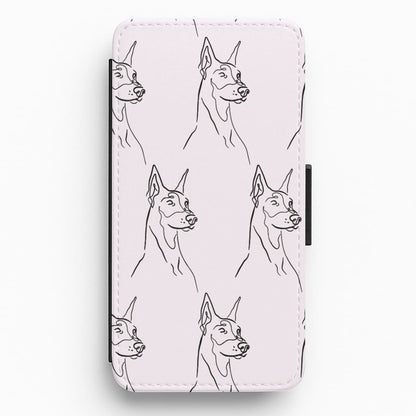 Dobermann Outline - Dog Pattern Flip / Wallet Phone Case