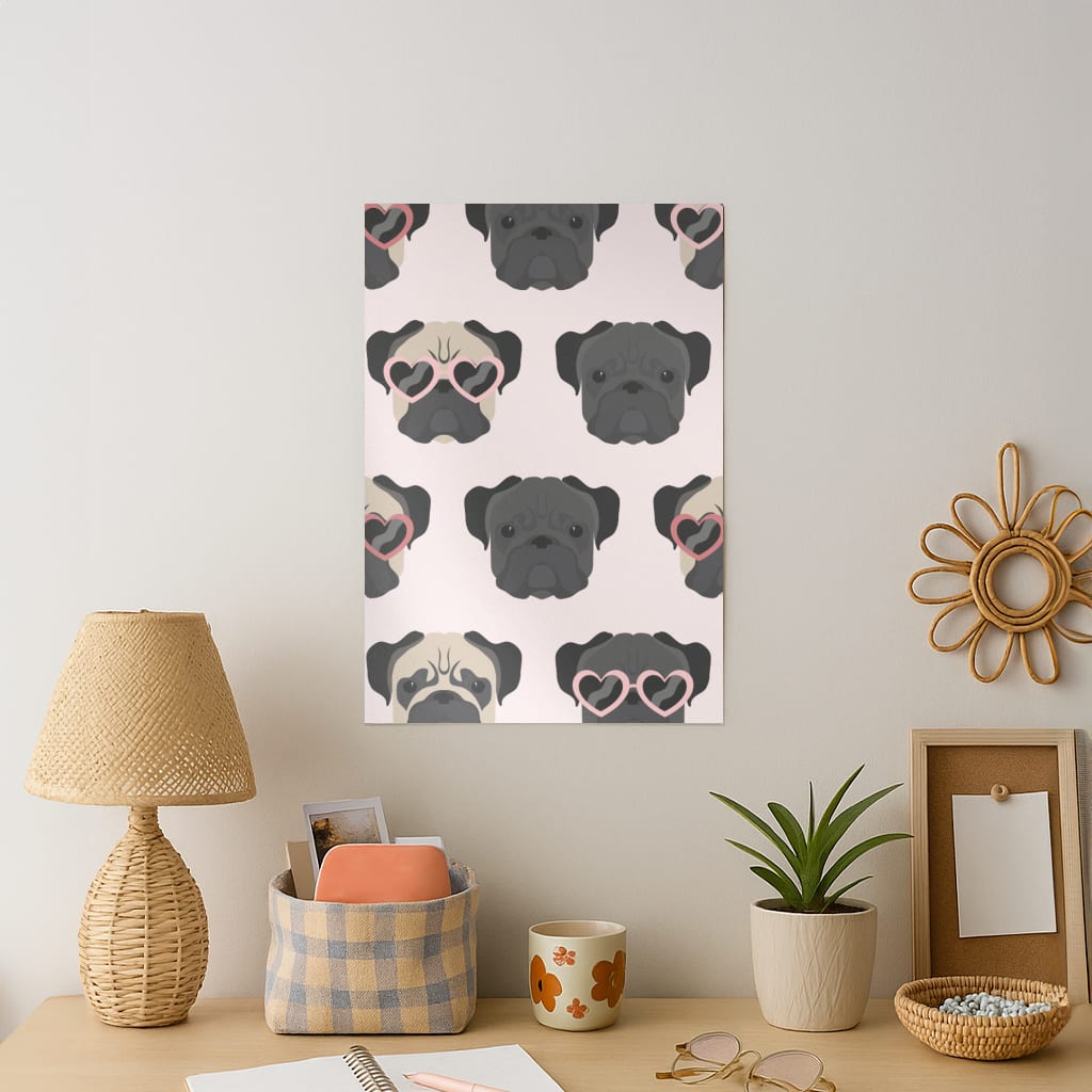 Sunny Pug Life - Dog Pattern Art Print