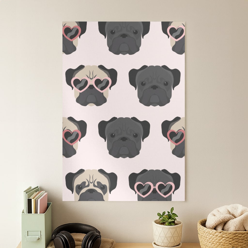 Sunny Pug Life - Dog Pattern Poster