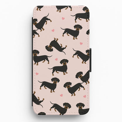 Heart Dachshund - Dog Pattern Flip / Wallet Phone Case