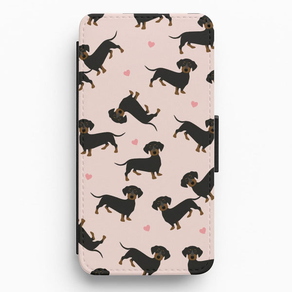 Heart Dachshund - Dog Pattern Flip / Wallet Phone Case