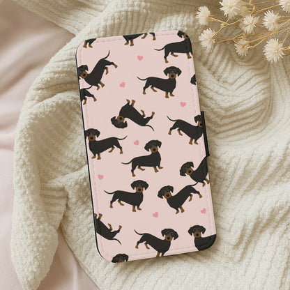 Heart Dachshund - Dog Pattern Wallet Phone Case