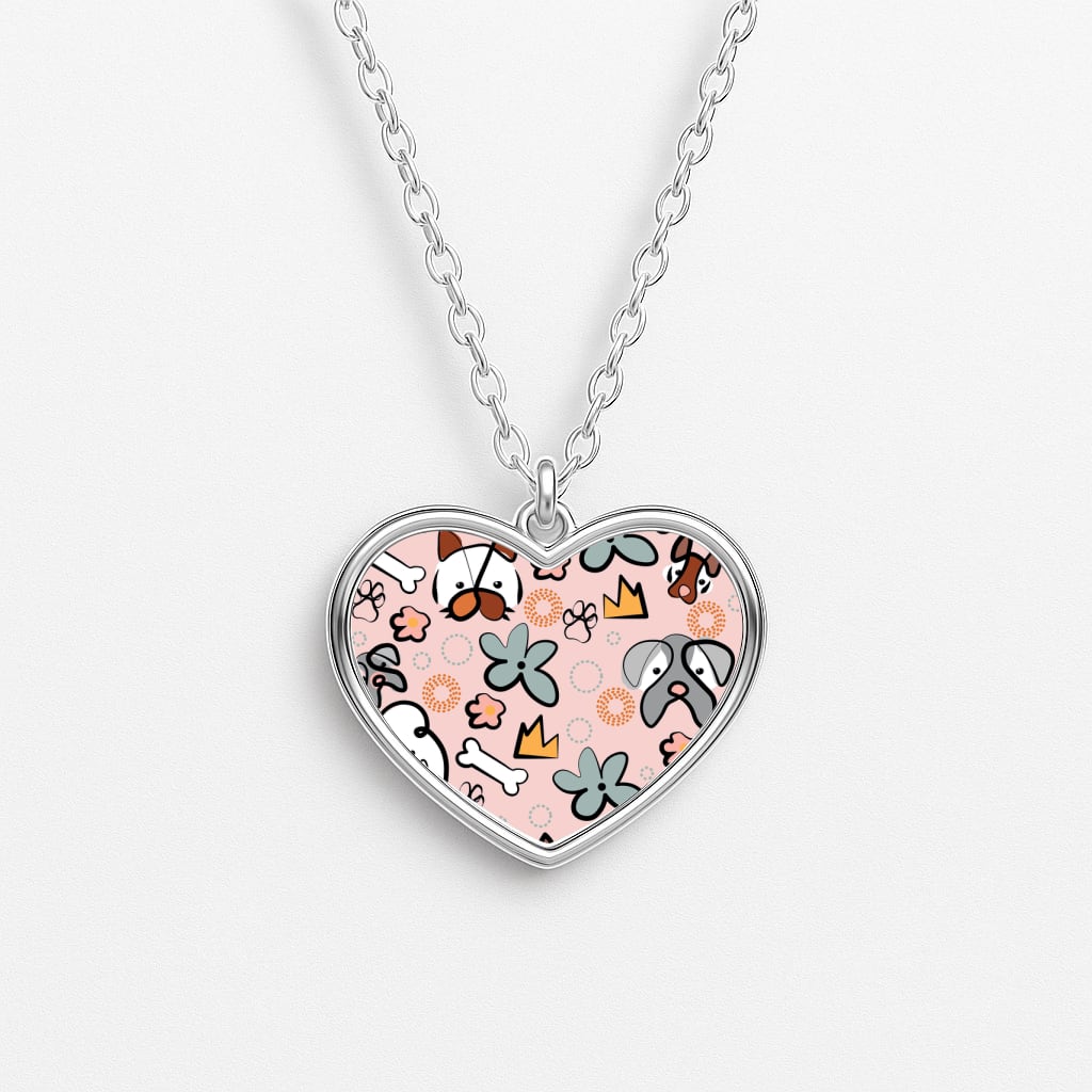Bones and dogs - Dog Patterns Heart Necklace