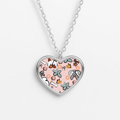 Bones and dogs - Dog Patterns Heart Necklace