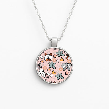 Bones and dogs - Dog Patterns Circle Necklace