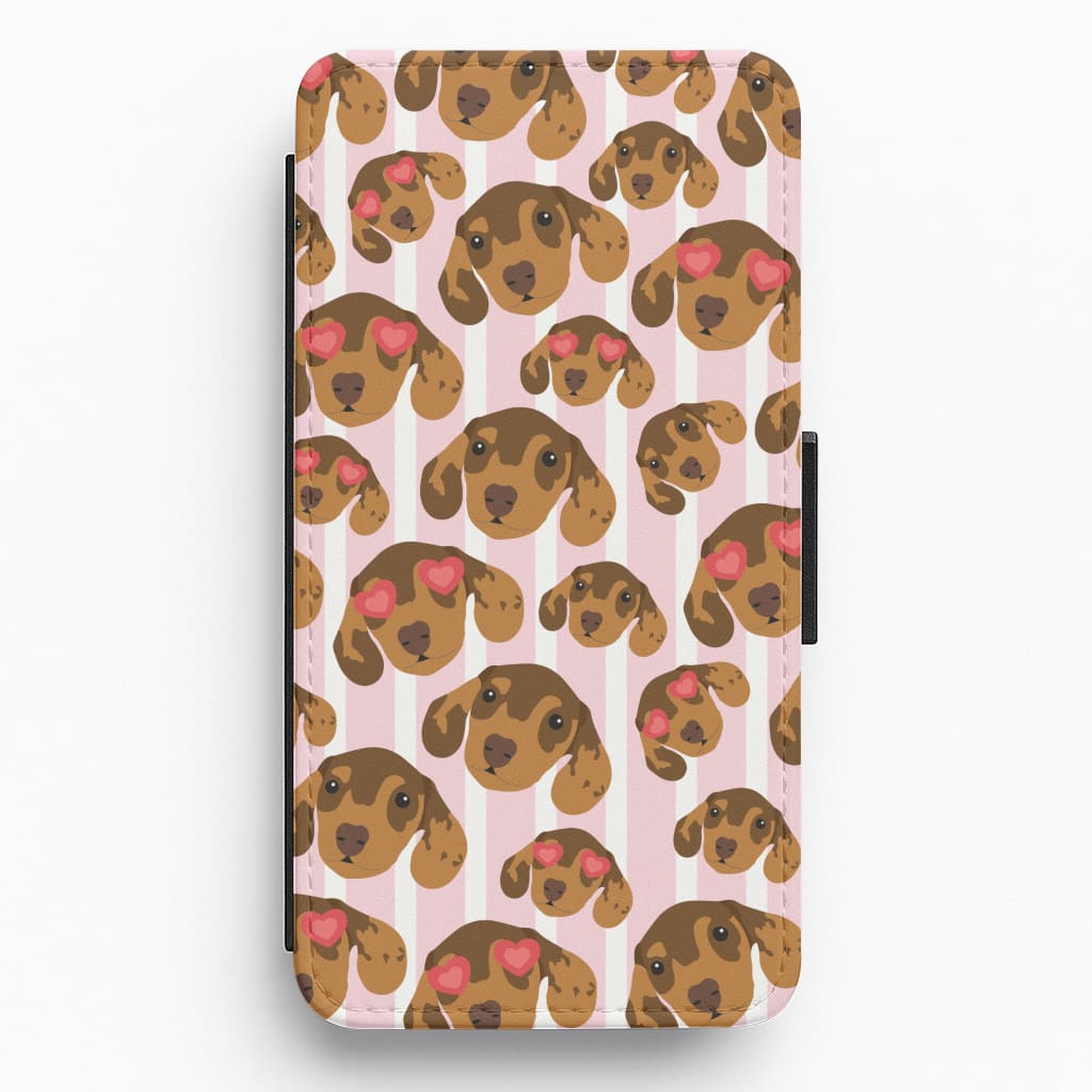 Stripes And Dachshunds Pattern Flip / Wallet Phone Case