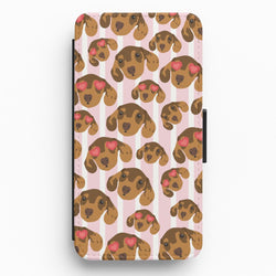 Stripes And Dachshunds Pattern Flip / Wallet Phone Case