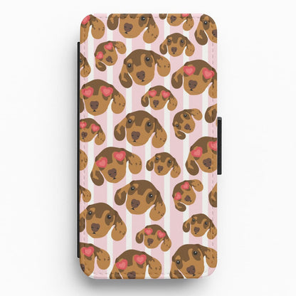 Stripes And Dachshunds Pattern Flip / Wallet Phone Case