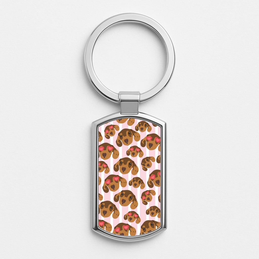 Stripes And Dachshunds Pattern Luxury Keyring