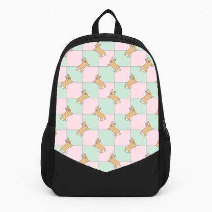 Checkered Corgis Pattern Large Backpack