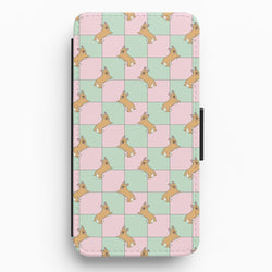 Checkered Corgis Pattern Flip / Wallet Phone Case