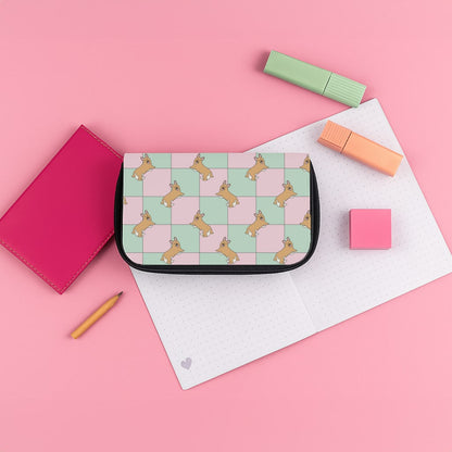 Checkered Corgis Pattern Pencil Case